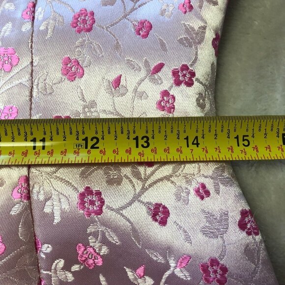 PINK Cherry Blossom Cheongsam Qipao Asian Long Satin Dress Size Small/Medium - Picture 9 of 15